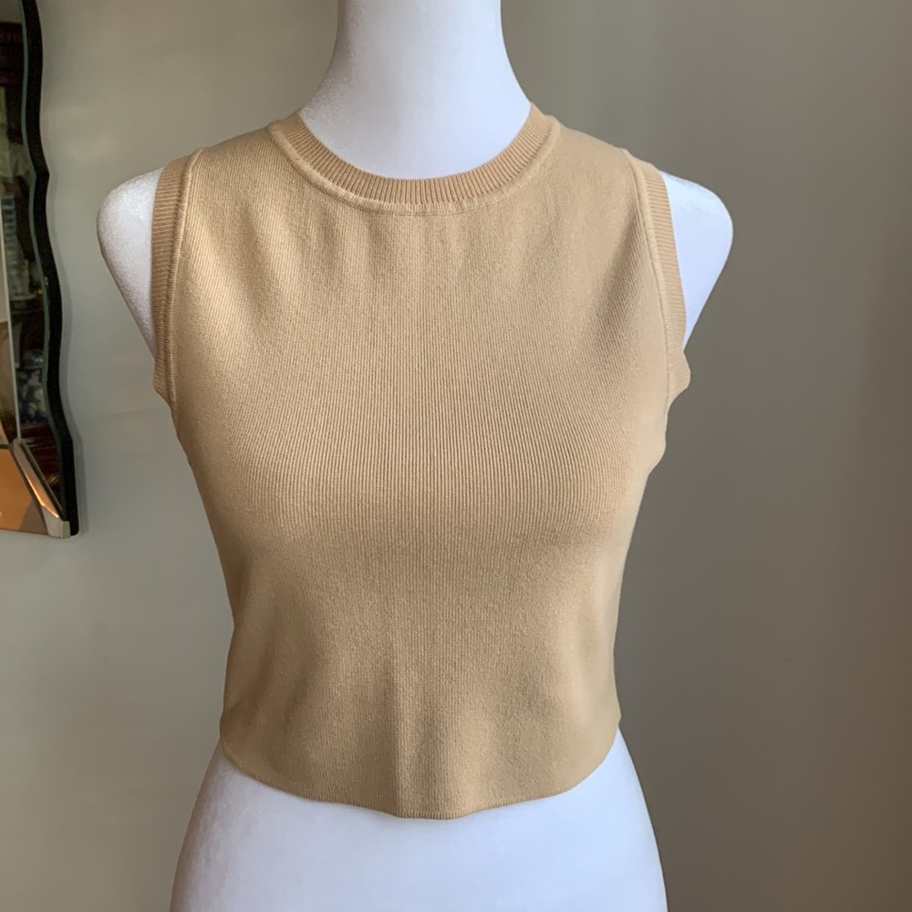 ZARA Lightweight Cropped Sleeveless Knit Popover • Large • Camel